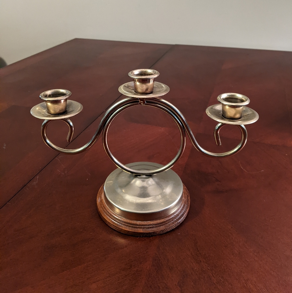 Vintage candle stick with wooden base